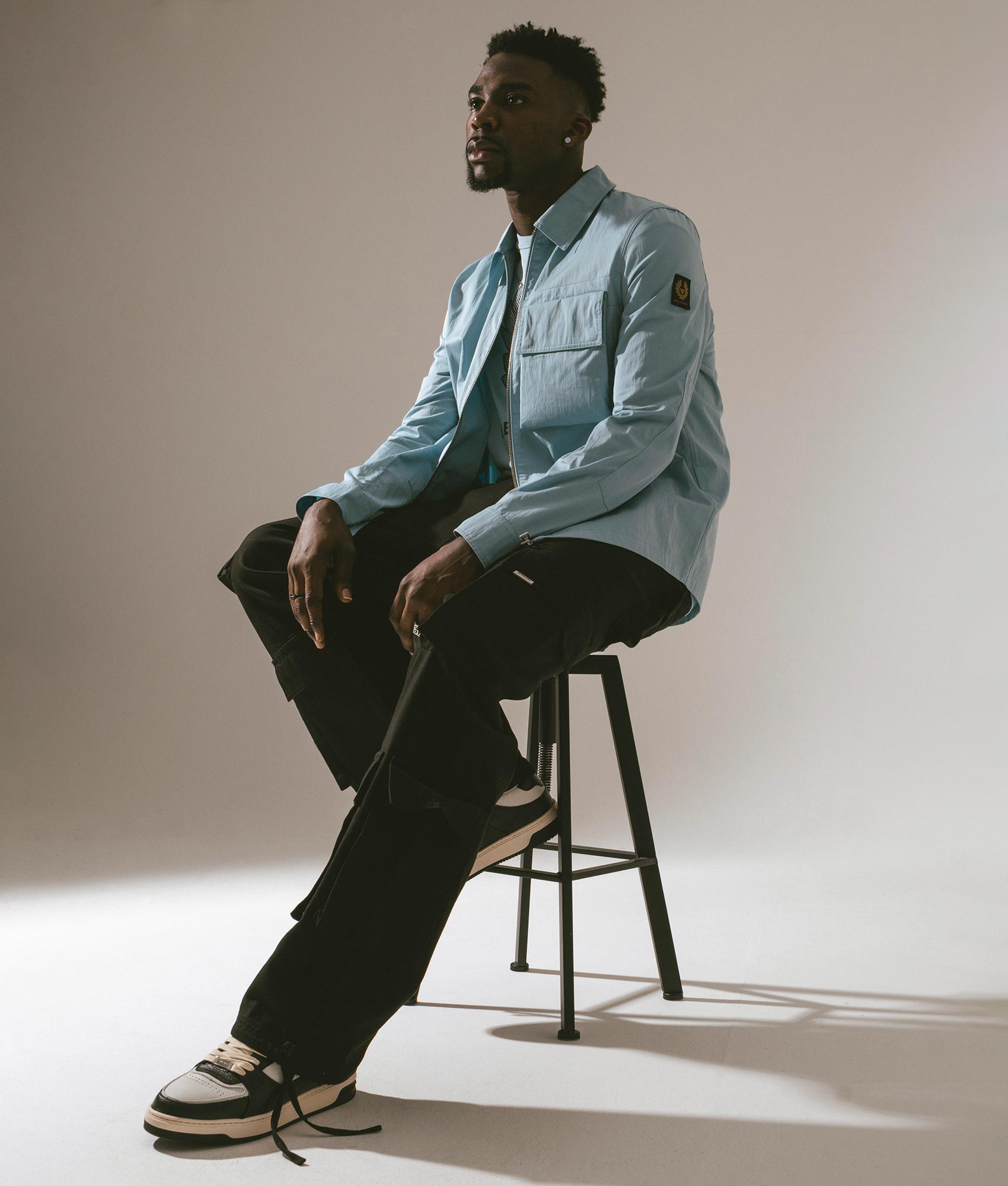 Belstaff Scale Shirt in skyline blue Campaign shot at EQVVS