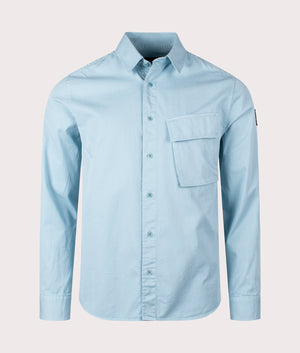 Belstaff Scale Shirt in skyline blue front button shot at EQVVS