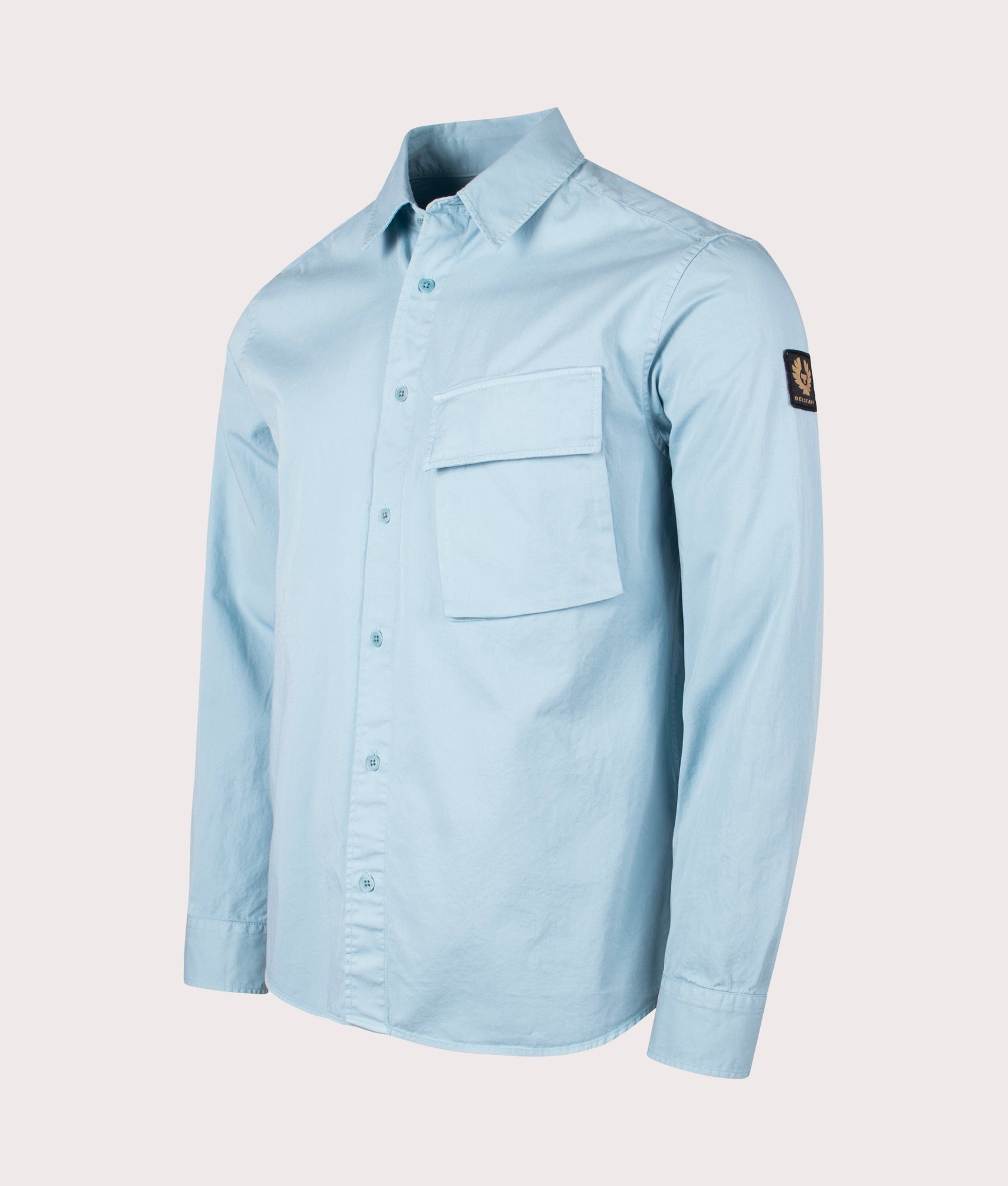 Belstaff Scale Shirt in skyline blue side front shot at EQVVS