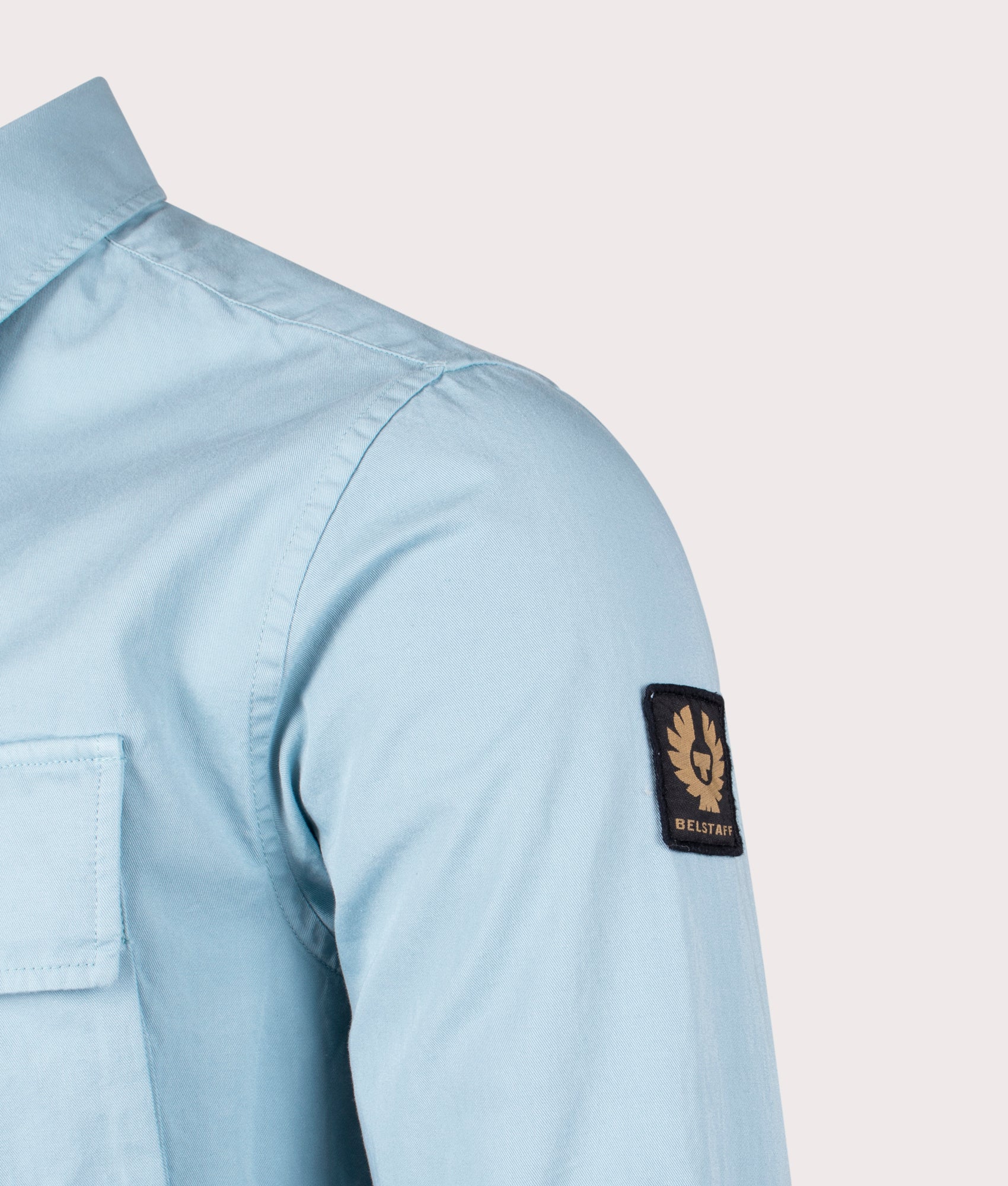 Belstaff Scale Shirt in skyline blue detail shot at EQVVS
