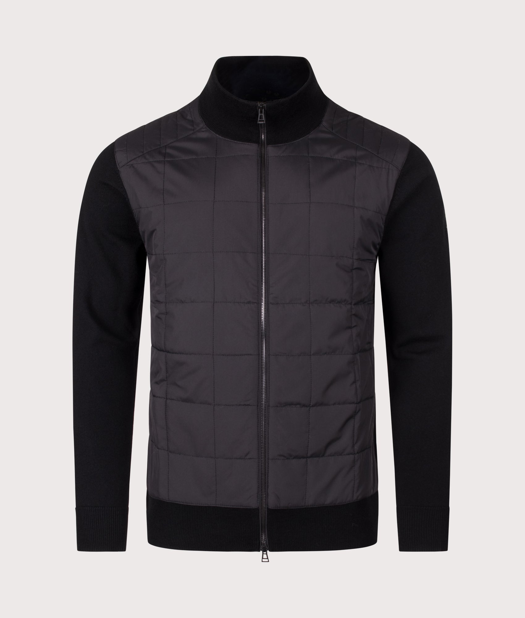 Belstaff Regular Fit Kelbrook Zip Cardigan in Black at EQVVS Menswear. Front shot.