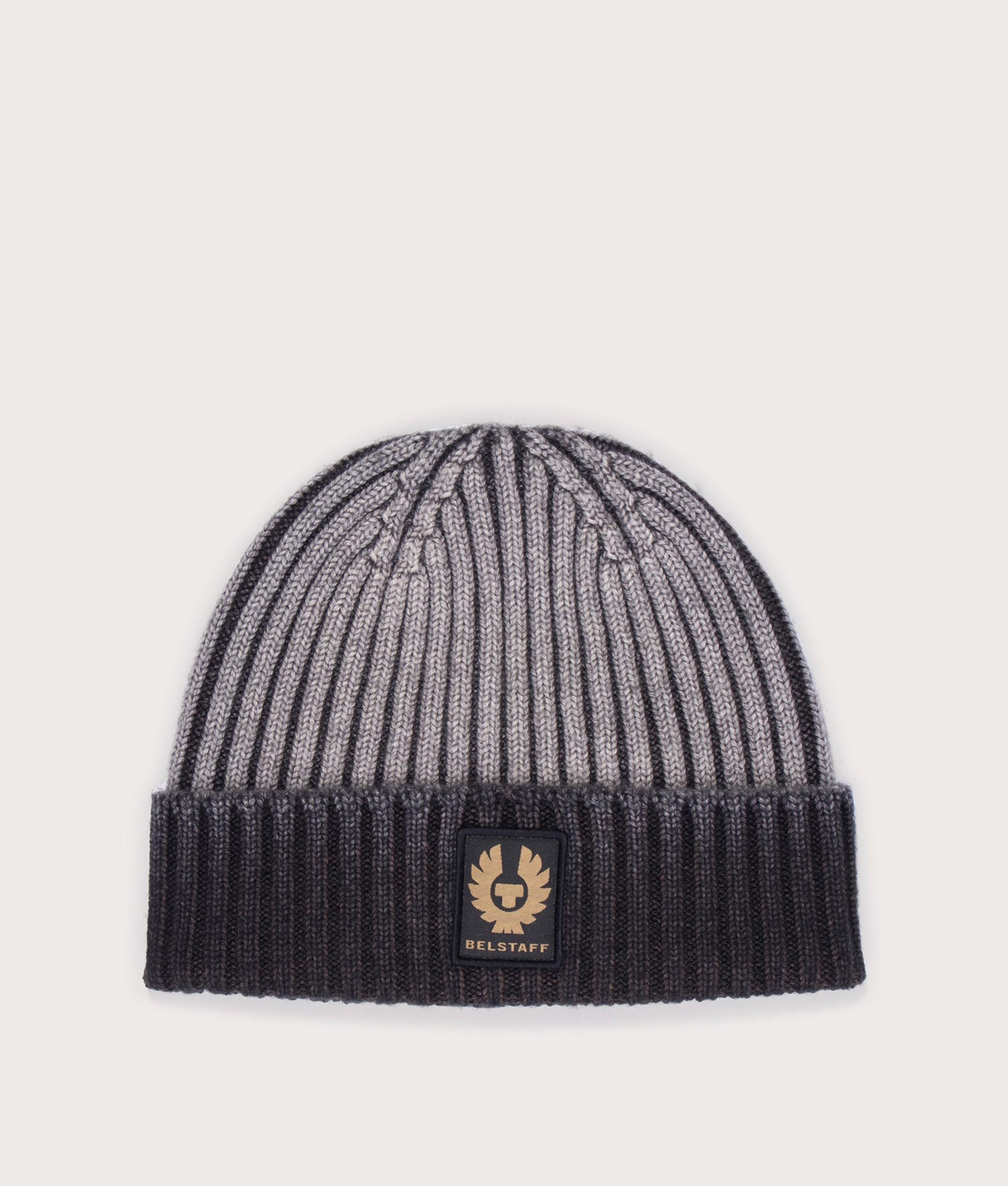 Belstaff Watch Beanie in Forge Grey. Front angle flat shot at EQVVS.