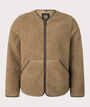 Belstaff Centenary Fleece Jacket in British Khaki. At EQVVS Menswear. Front Detail Front