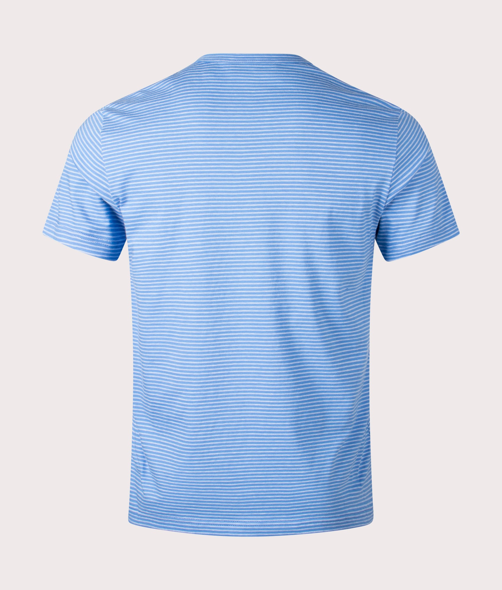 Belstaff Micro Striped T-Shirt in Hydra Blue, 100% cotton at EQVVS. Back shot. 
