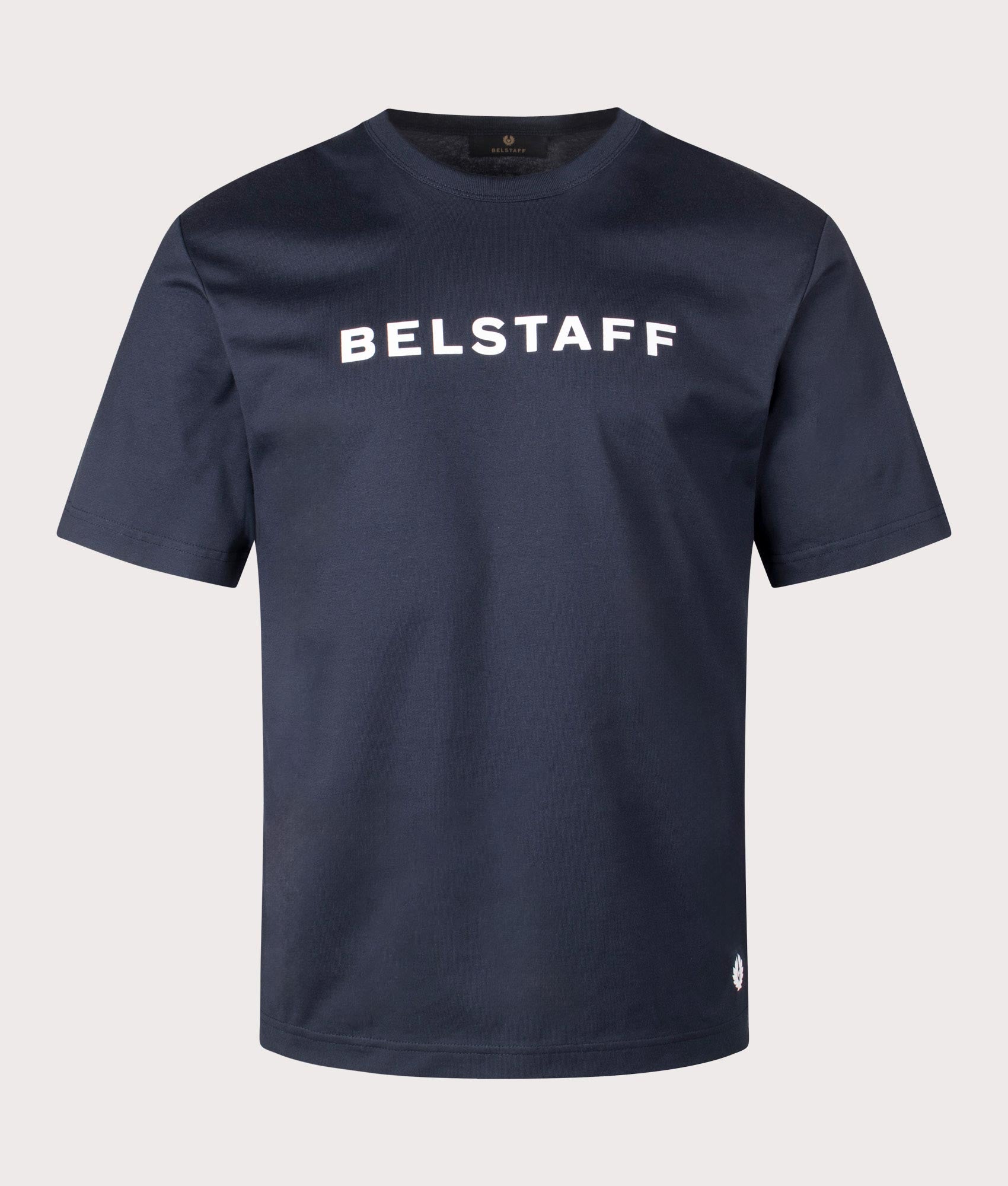 Belstaff Staple Logo T-Shirt in Dark Ink, 100% cotton at EQVVS. Front shot. 