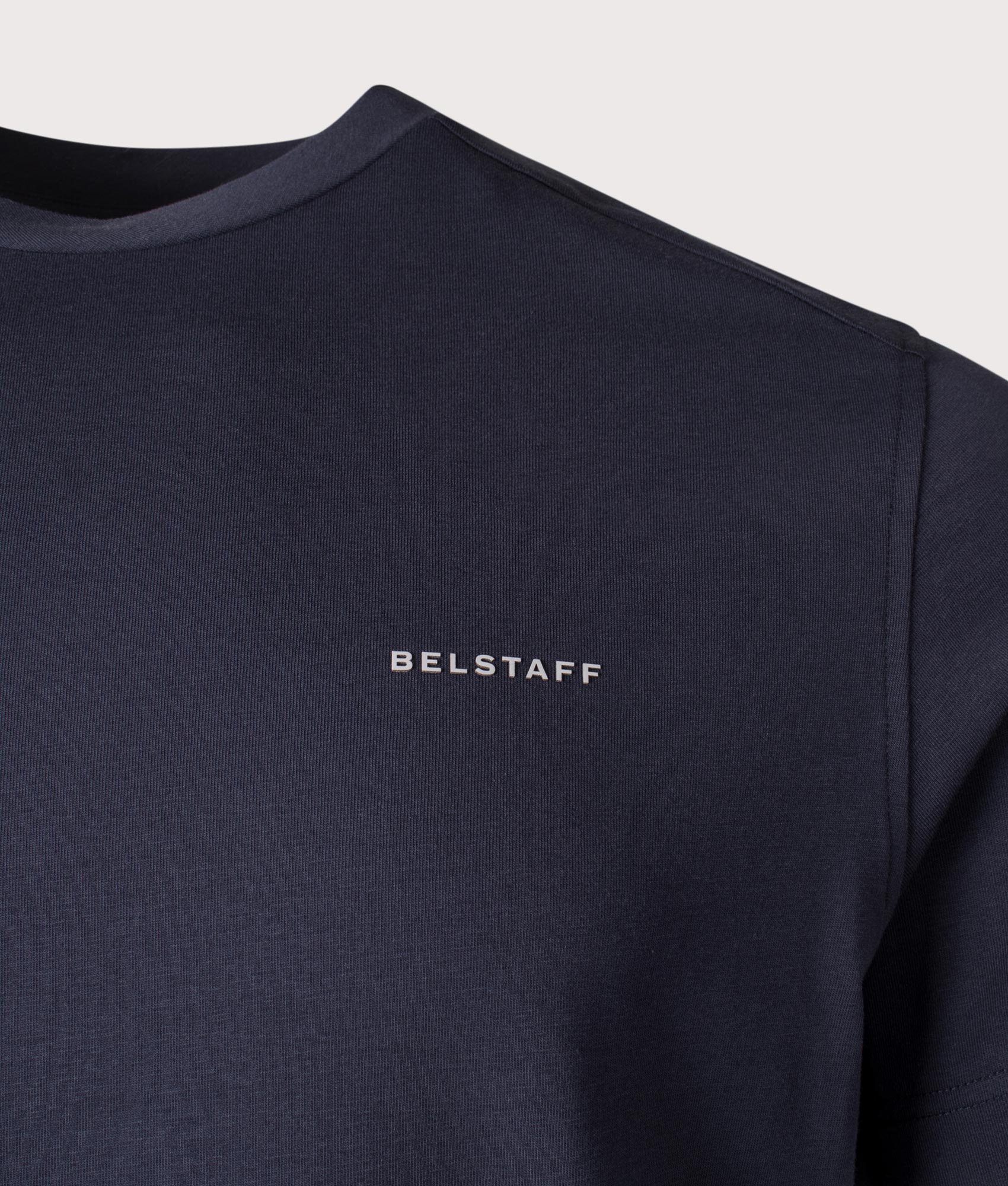 Belstaff Alloy T-Shirt in Dark Ink. Shot at EQVVS.  Detail shot. 