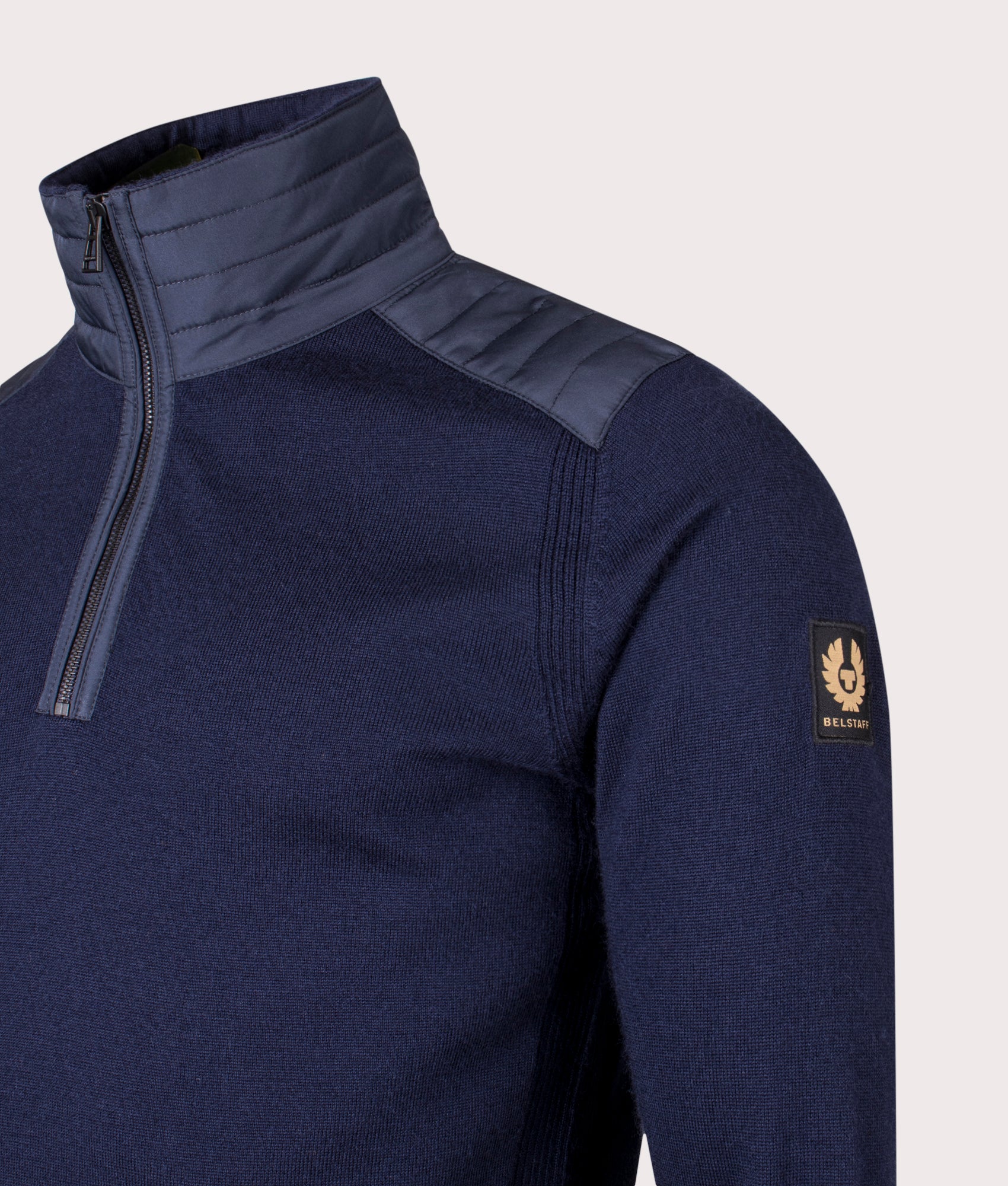 Kilmington Quarter Zip Jumper in Dark Ink.  | Bestaff | Shot at EQVVS | Angle detail shot