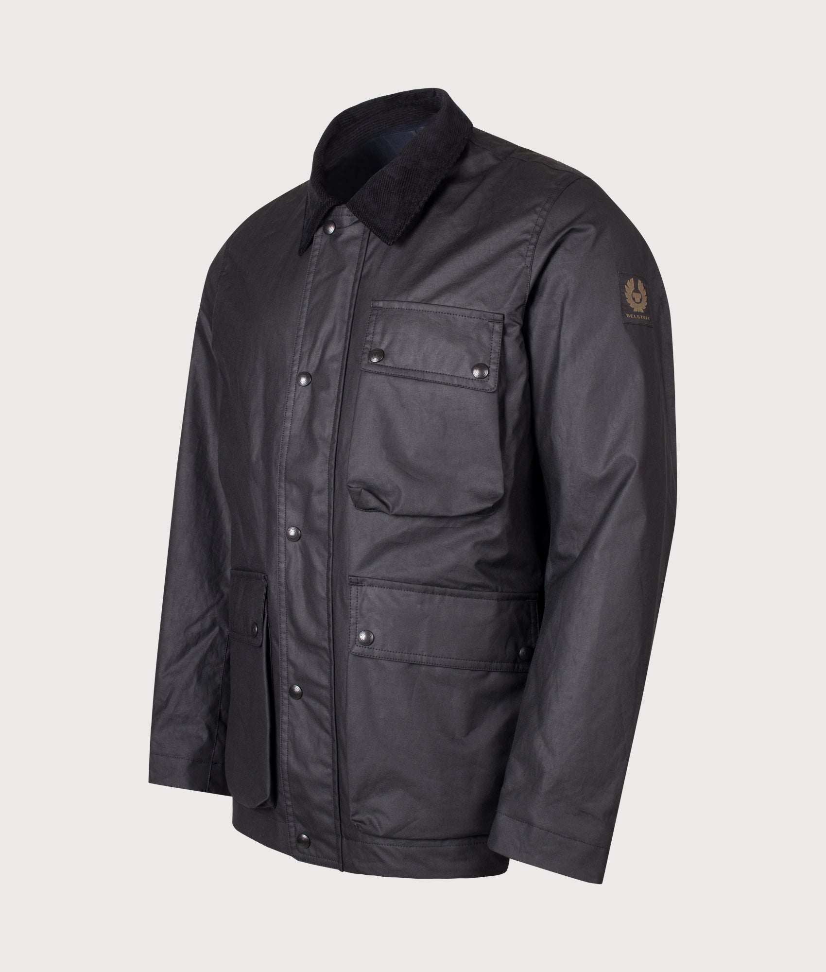 Belstaff Regular fit Incline Jacket in Black at EQVVS Menswear. Angled front shot.