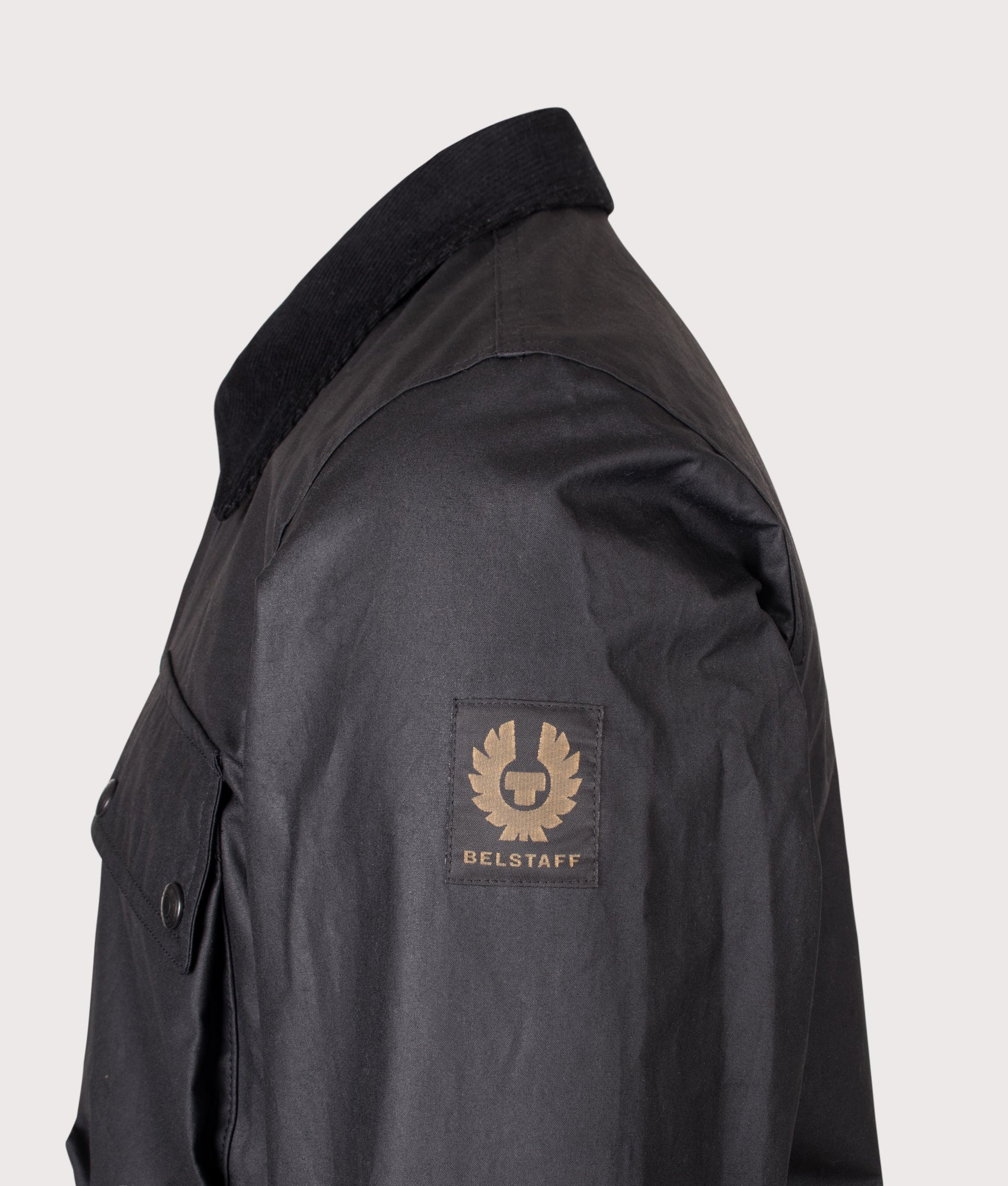 Belstaff Regular fit Incline Jacket in Black at EQVVS Menswear. Detail shot.