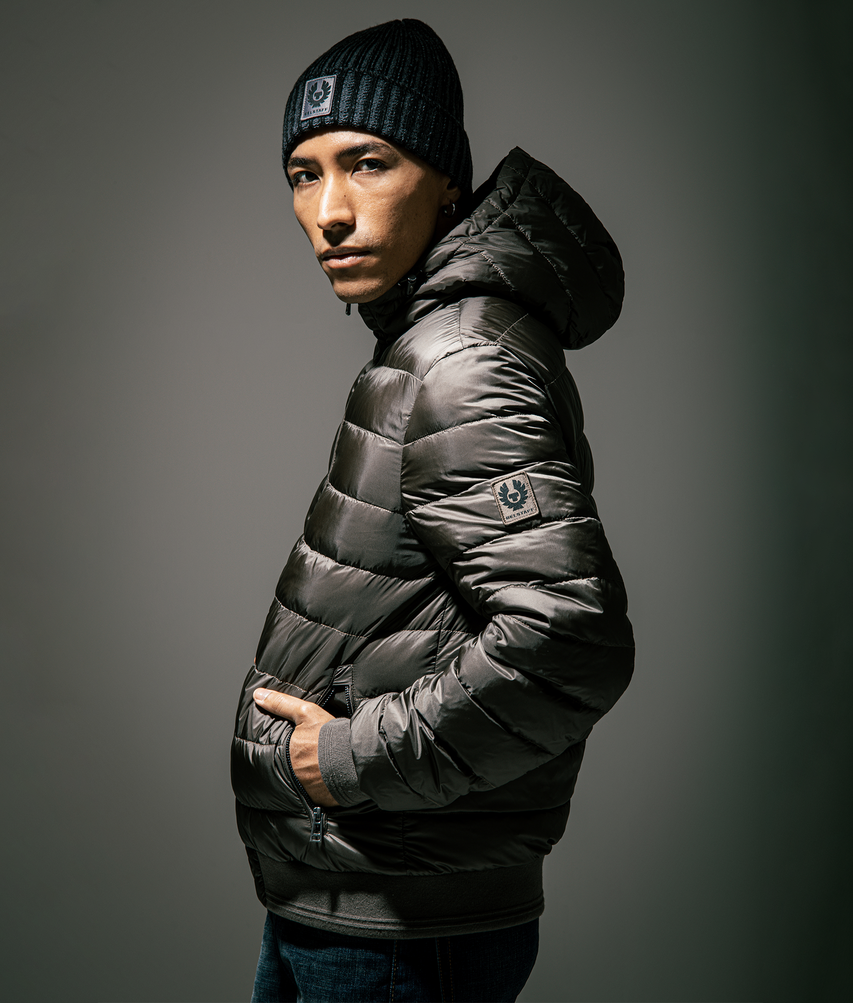 Bestaff Control Jacket in Major Brown at EQVVS Menswear. Campaign shot.