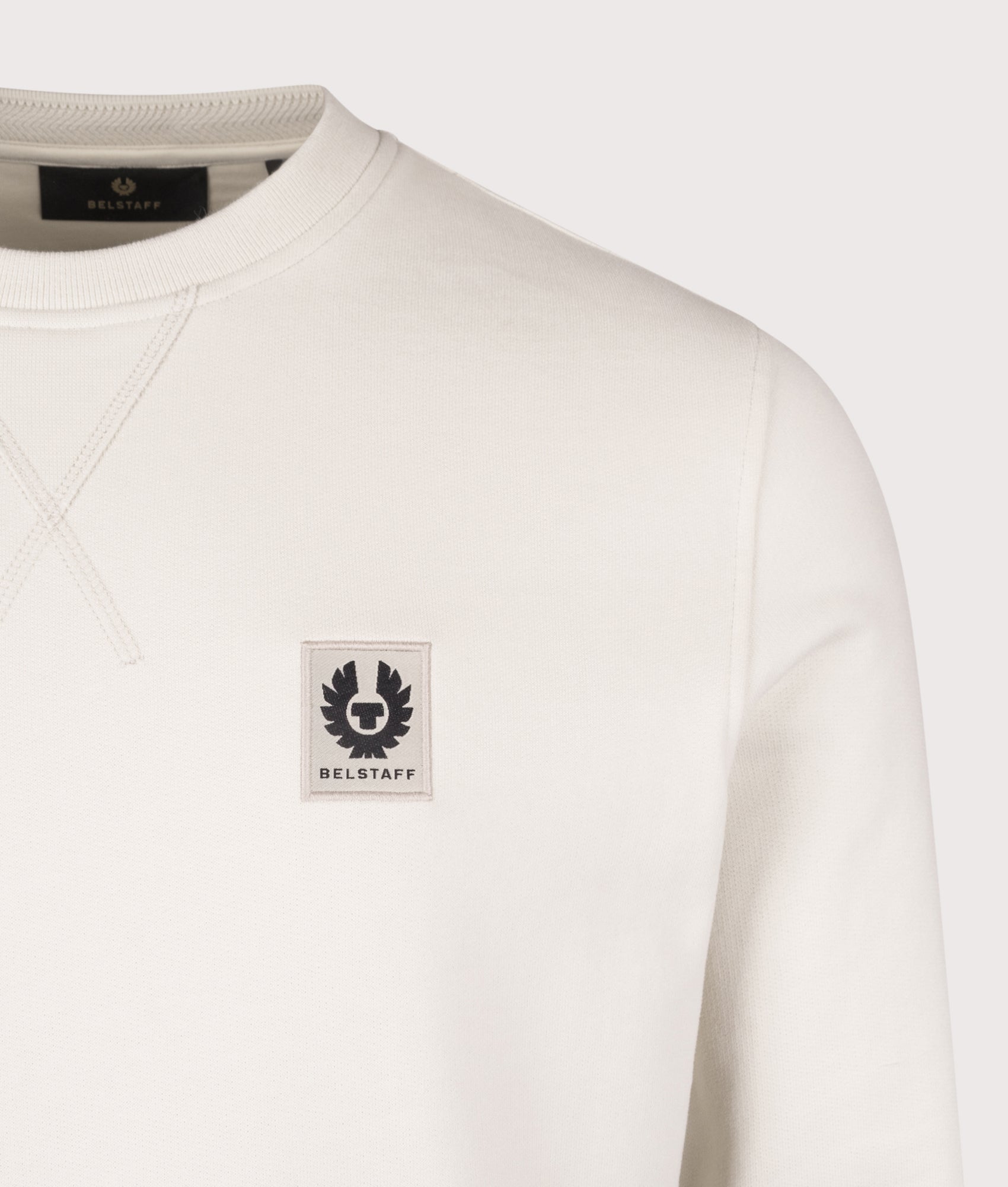 Belstaff Sweatshirt in Silver Birch at EQVVS Menswear. Detail shot.