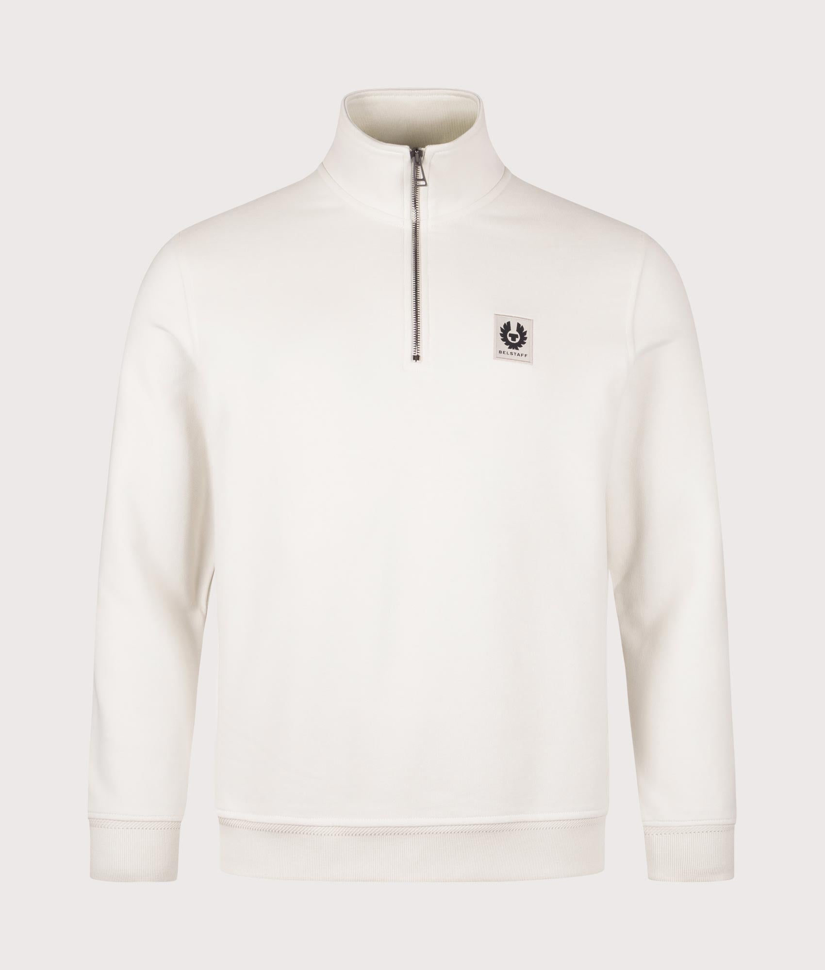 Belstaff Quarter Zip Sweatshirt in Silver Birch at EQVVS Menswear. Front shot.