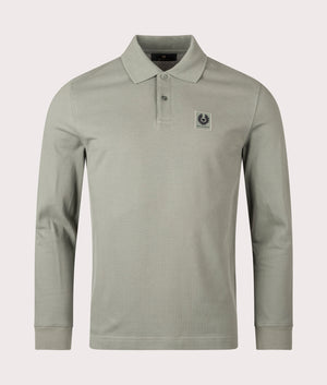 Belstaff Long Sleeved Polo Shirt in Sage Green. 100% Cotton | Belstaff | Shot at EQVVS | Front shot 