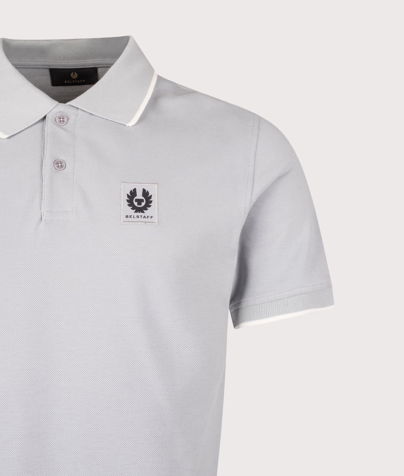 Tipped Polo Shirt in Quarry Blue | Belstaff | EQVVS | Front detail shot 
