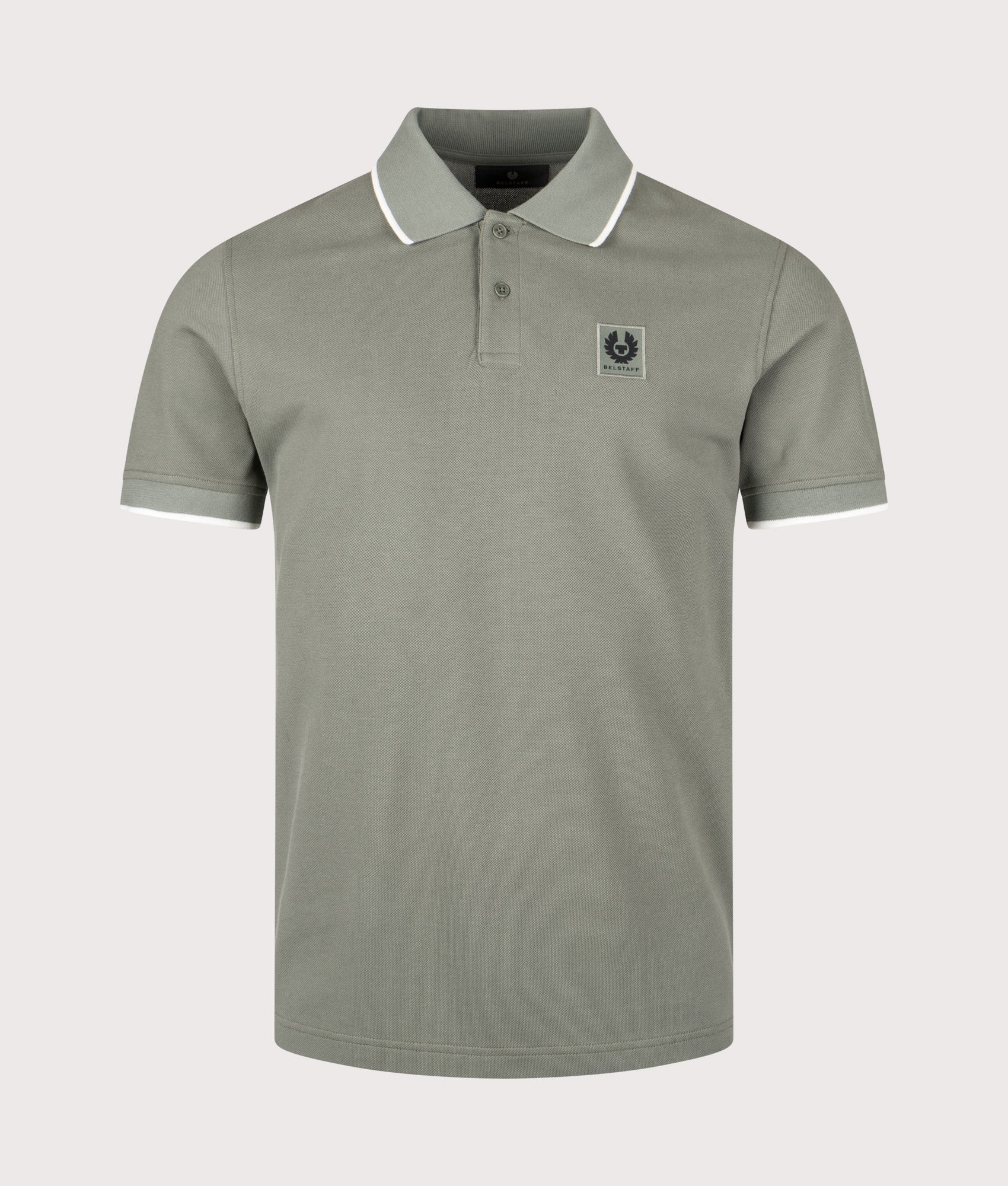 Tipped Polo Shirt in Sage Green | 100% Cotton | Belstaff | EQVVS | Front shot 