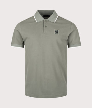 Tipped Polo Shirt in Sage Green | 100% Cotton | Belstaff | EQVVS | Front shot 