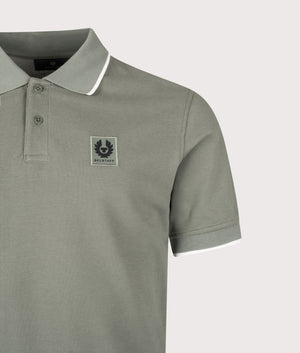Tipped Polo Shirt in Sage Green | 100% Cotton | Belstaff | EQVVS | Front detail shot 