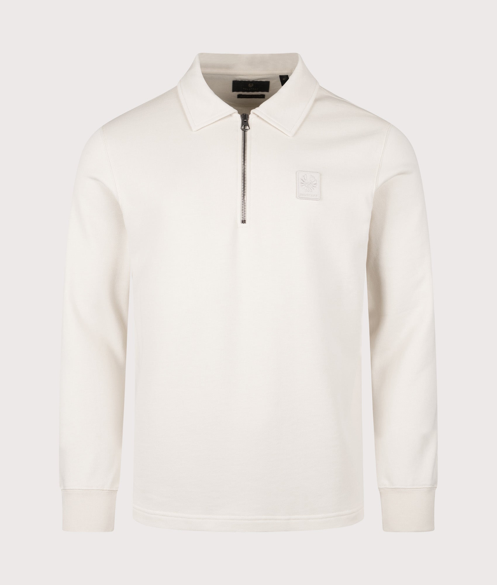 Curator Collared Quarter Zip Sweatshirt in Silver Birch | Belstaff | EQVVS | Front shot 