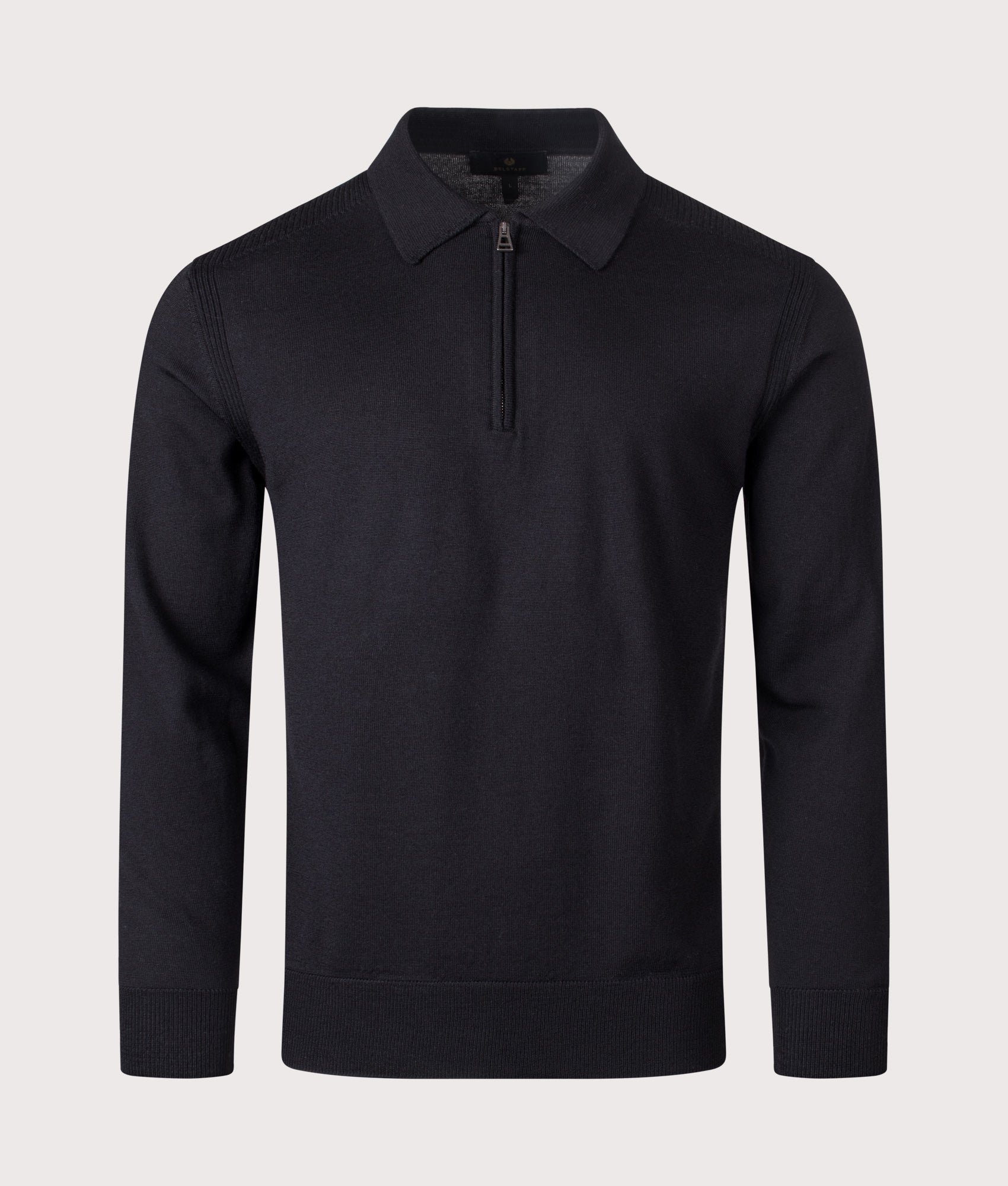 Belstaff Kyle Polo Shirt in Black at EQVVS Menswear. Front shot.