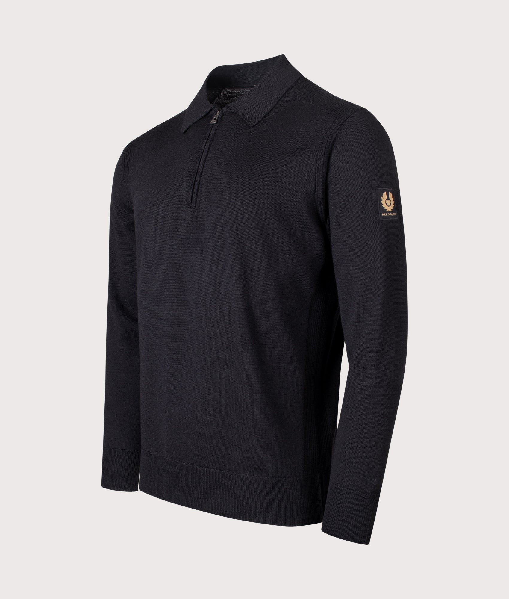 Belstaff Kyle Polo Shirt in Black at EQVVS Menswear. Angled front shot.