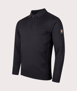 Kyle Polo Shirt in Black. 100% Wool | Belstaff | Shot at EQVVS | Front angle shot 