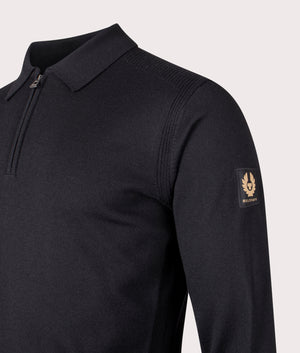 Kyle Polo Shirt in Black. 100% Wool | Belstaff | Shot at EQVVS | Angle detail shot 
