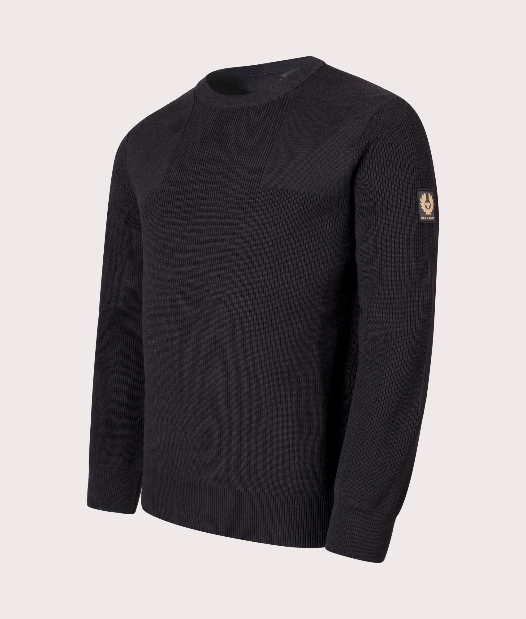 Commander Crewneck Jumper in Black. 100% Cotton  | Belstaff | Shot at EQVVS | Front angle shot 