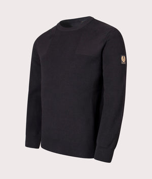 Commander Crewneck Jumper in Black. 100% Cotton  | Belstaff | Shot at EQVVS | Front angle shot 