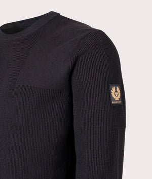 Commander Crewneck Jumper in Black. 100% Cotton  | Belstaff | Shot at EQVVS | Angle detail shot 