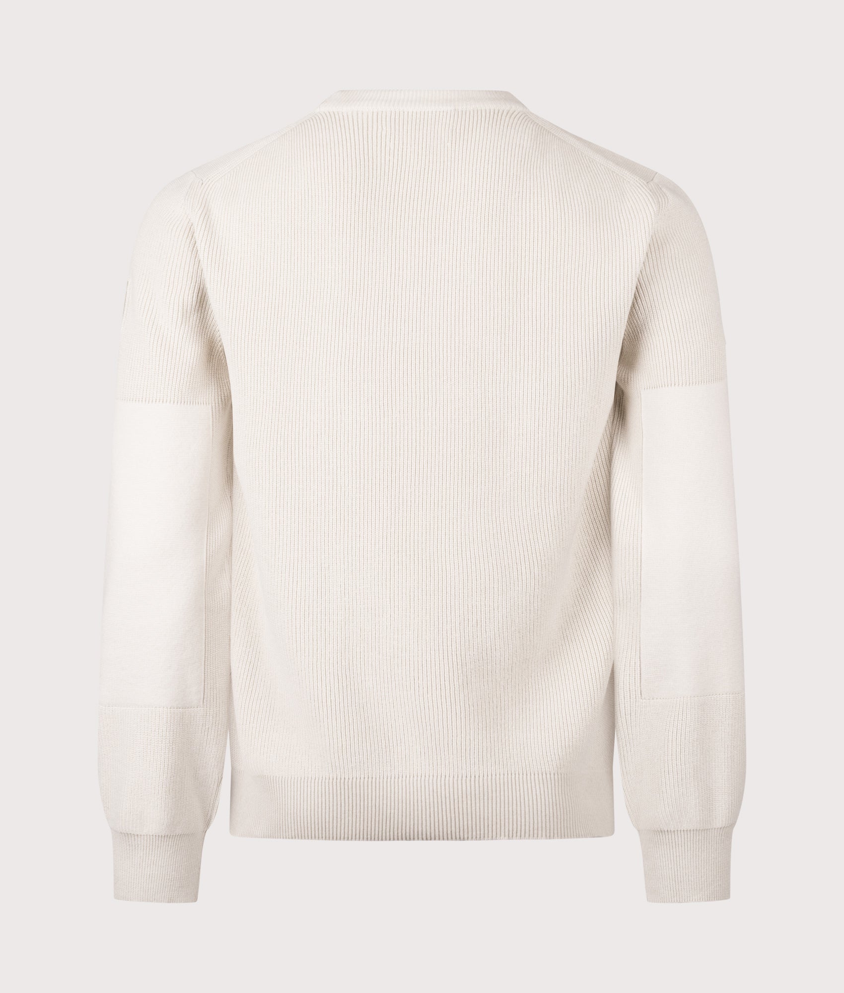 Belstaff Commander Crewneck Jumper in Silver Birch at EQVVS Menswear. Back shot.
