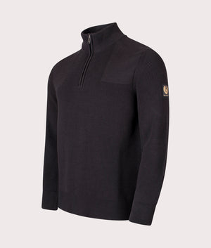 Commander Quarter Zip Jumper in Black. 100% Cotton  | Belstaff | Shot at EQVVS | Front angle shot 