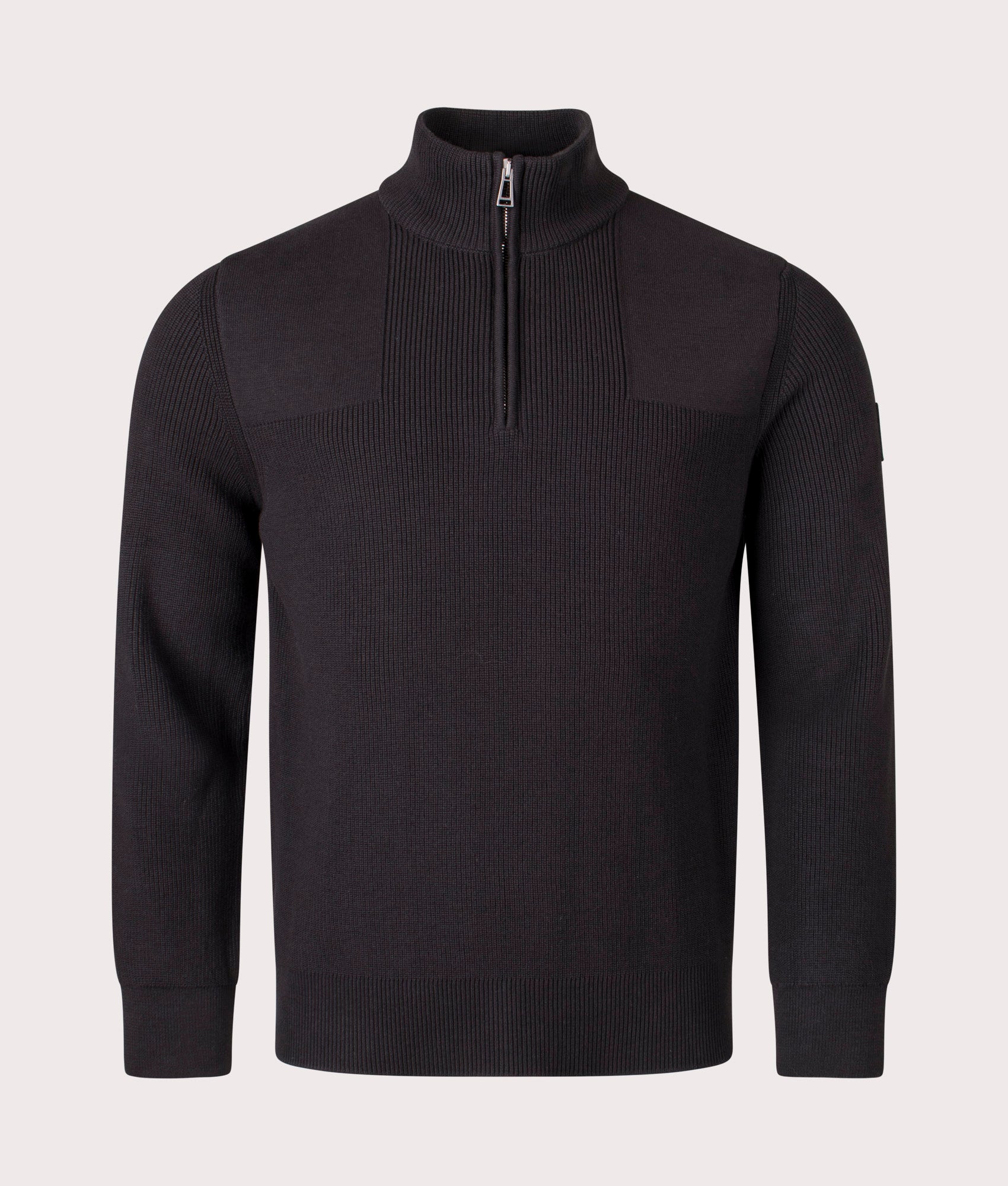 Commander Quarter Zip Jumper in Black. 100% Cotton  | Belstaff | Shot at EQVVS | Front shot 
