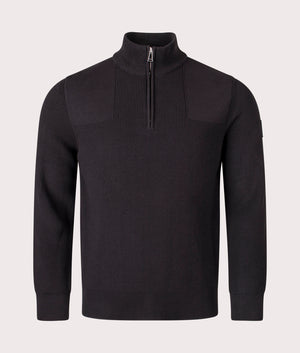 Commander Quarter Zip Jumper in Black. 100% Cotton  | Belstaff | Shot at EQVVS | Front shot 