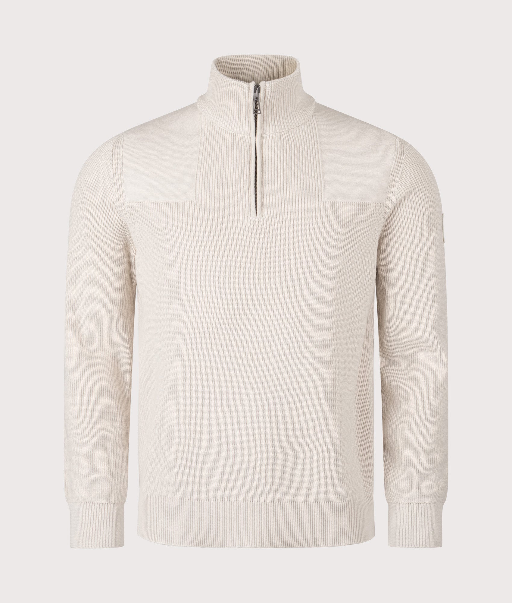Commander Quarter Zip Jumper in Silver Birch | 100% Organic Cotton | Belstaff | EQVVS | Front shot 