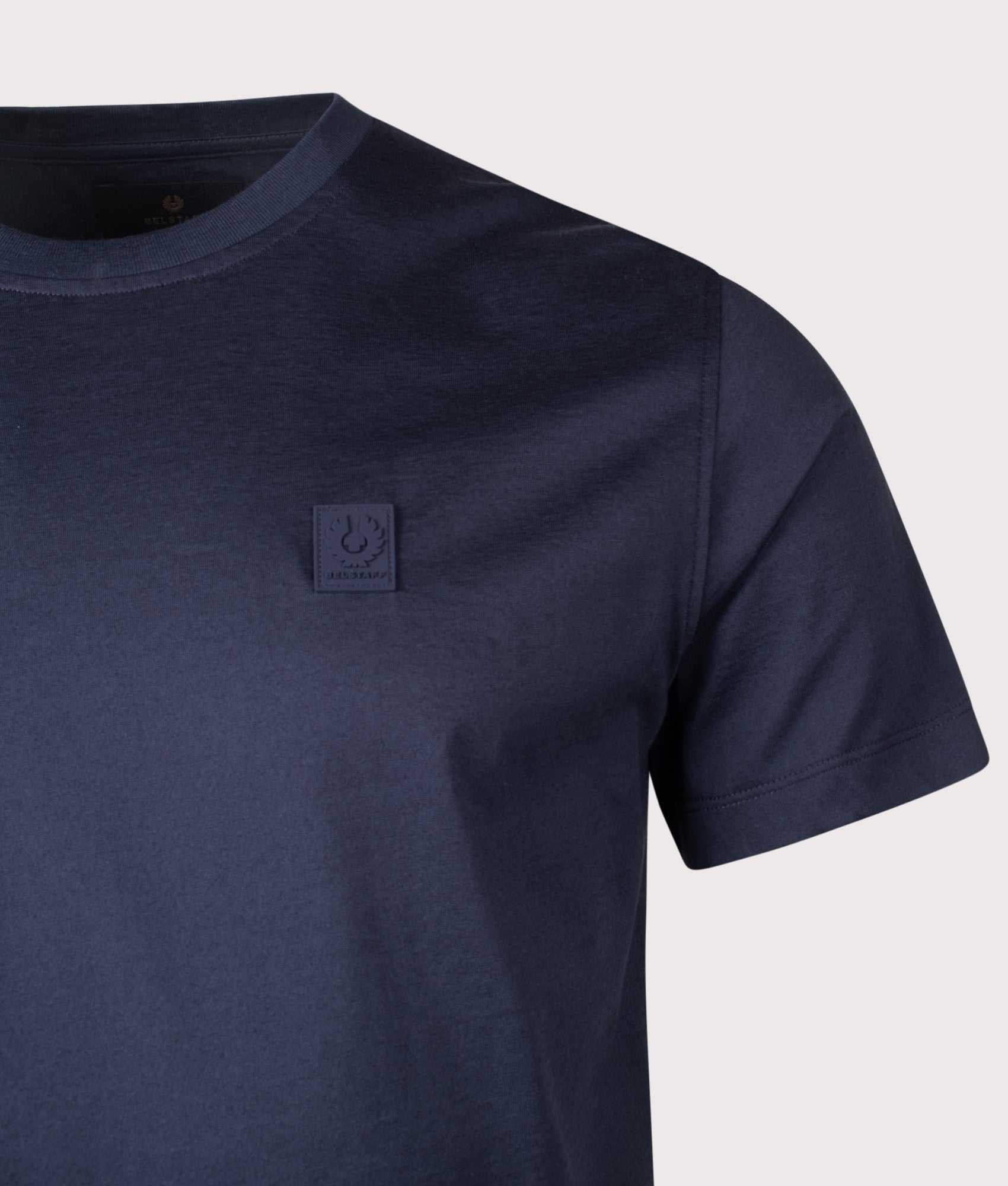 Belstaff Steel T-Shirt in Dark Ink at EQVVS Menswear. Detail shot.