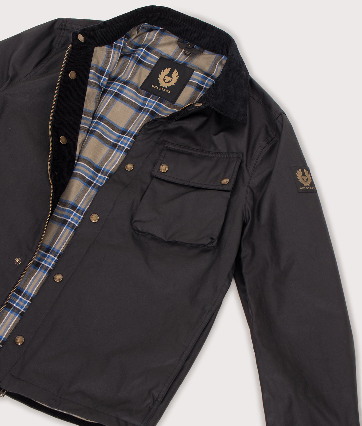 Belstaff Regular Fit Ground Jacket in Black at EQVVS Menswear. Flat shot.