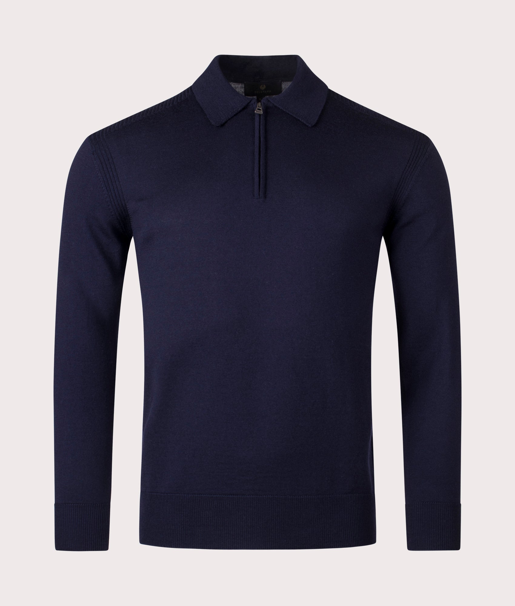 Belstaff Kyle Polo Shirt in Dark ink at EQVVS Menswear. Front shot.