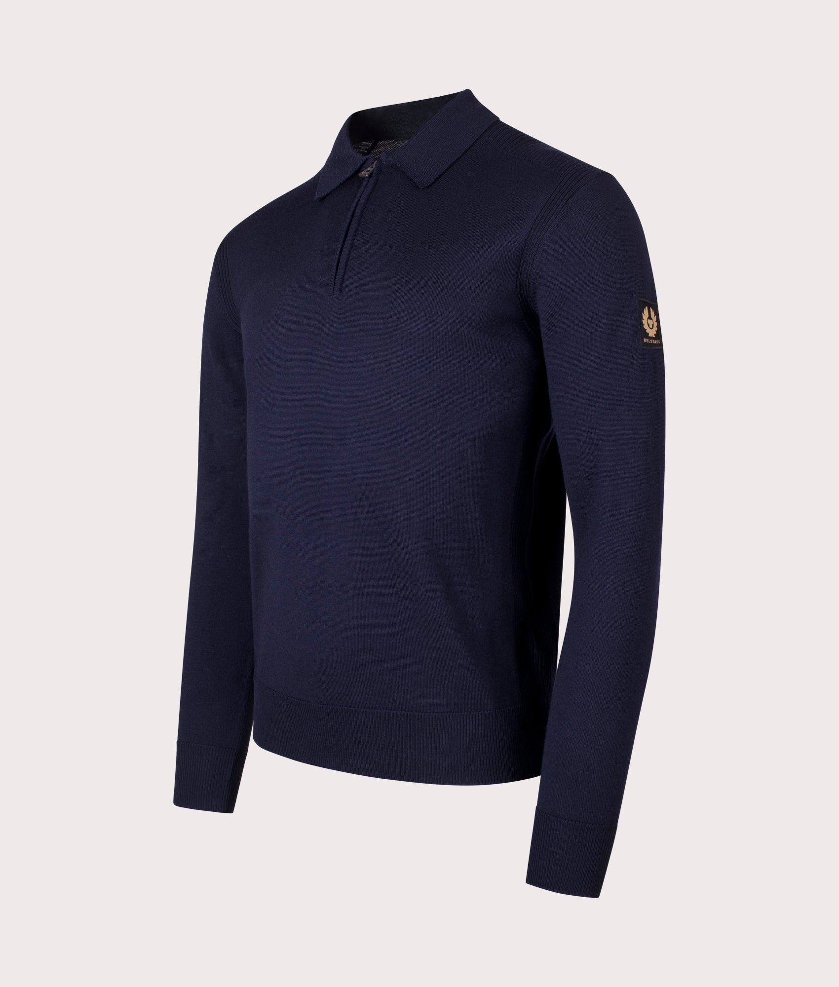 Belstaff Kyle Polo Shirt in Dark ink at EQVVS Menswear. Angled front shot.