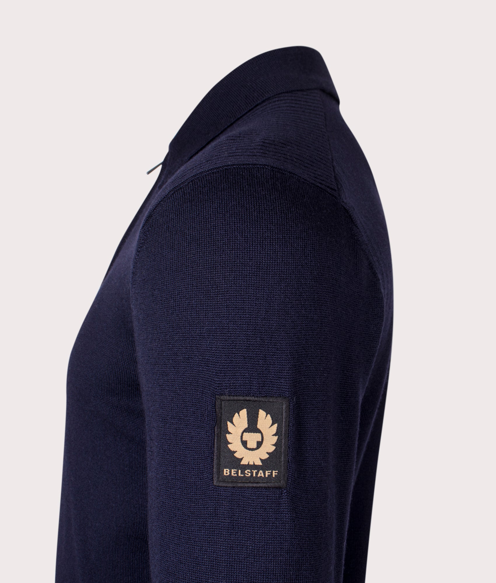 Belstaff Kyle Polo Shirt in Dark ink at EQVVS Menswear. Detail shot.