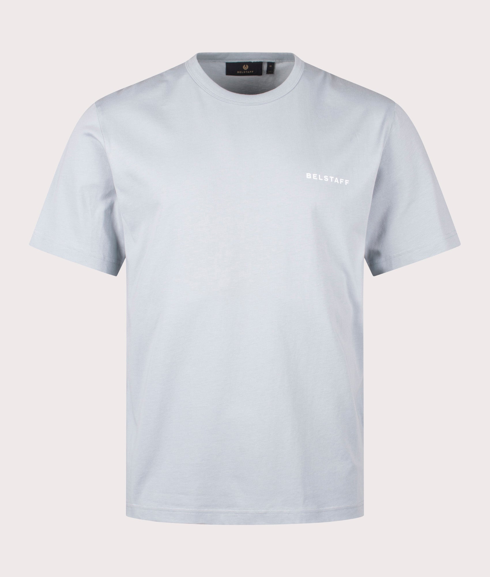Border T-Shirt in Quarry Blue. 100% Cotton | Belstaff | Shot at EQVVS | Front shot 