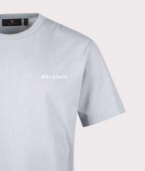 Border T-Shirt in Quarry Blue. 100% Cotton | Belstaff | Shot at EQVVS | Front detail shot 