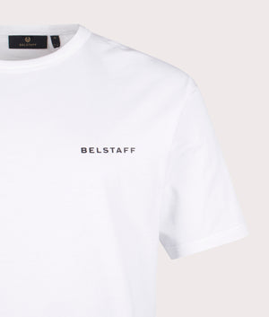 Border T-Shirt in White. 100% Cotton | Belstaff | Shot at EQVVS | Front detail shot 
