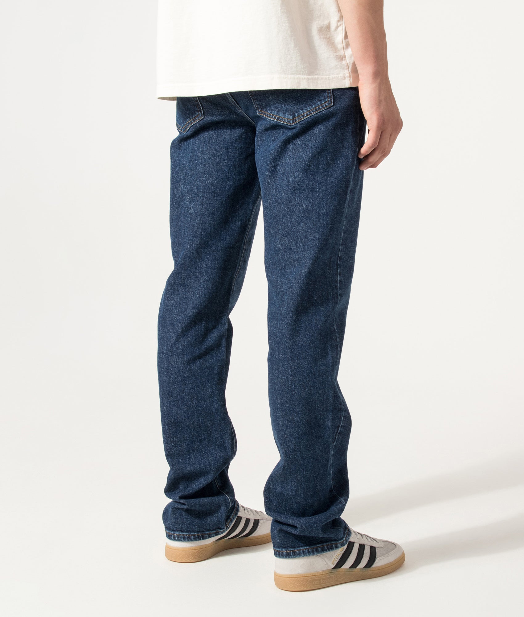 Belstaff Regular Fit B69 Jeans in Washed Indigo at EQVVS Menswear. Angled front shot.