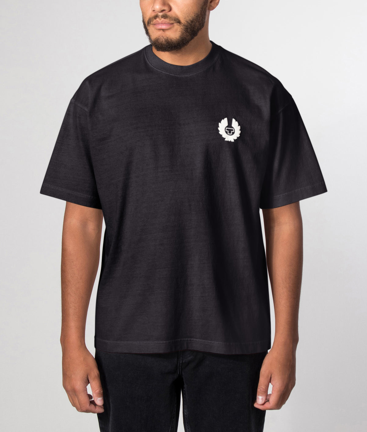 Competition T-Shirt in Black by Belstaff. Shot by EQVVS. Model Front Shot.