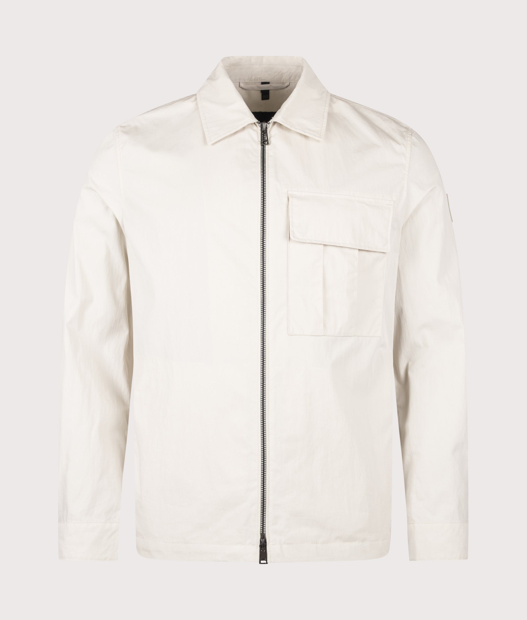 Cargo Overshirt in Silver Birch by Belstaff. Shot by EQVVS. Front shot.