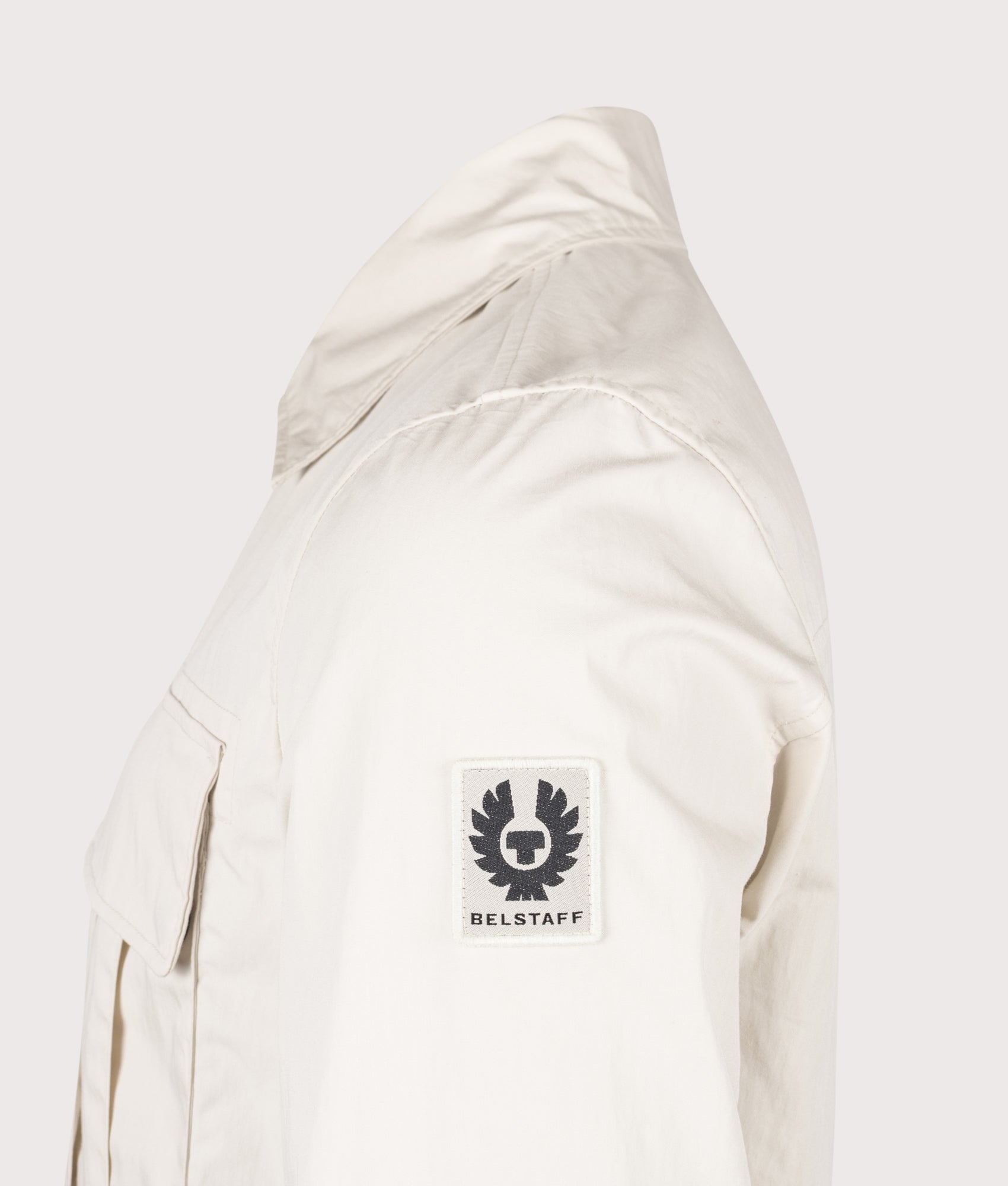 Cargo Overshirt in Silver Birch by Belstaff. Shot by EQVVS. Detail shot.