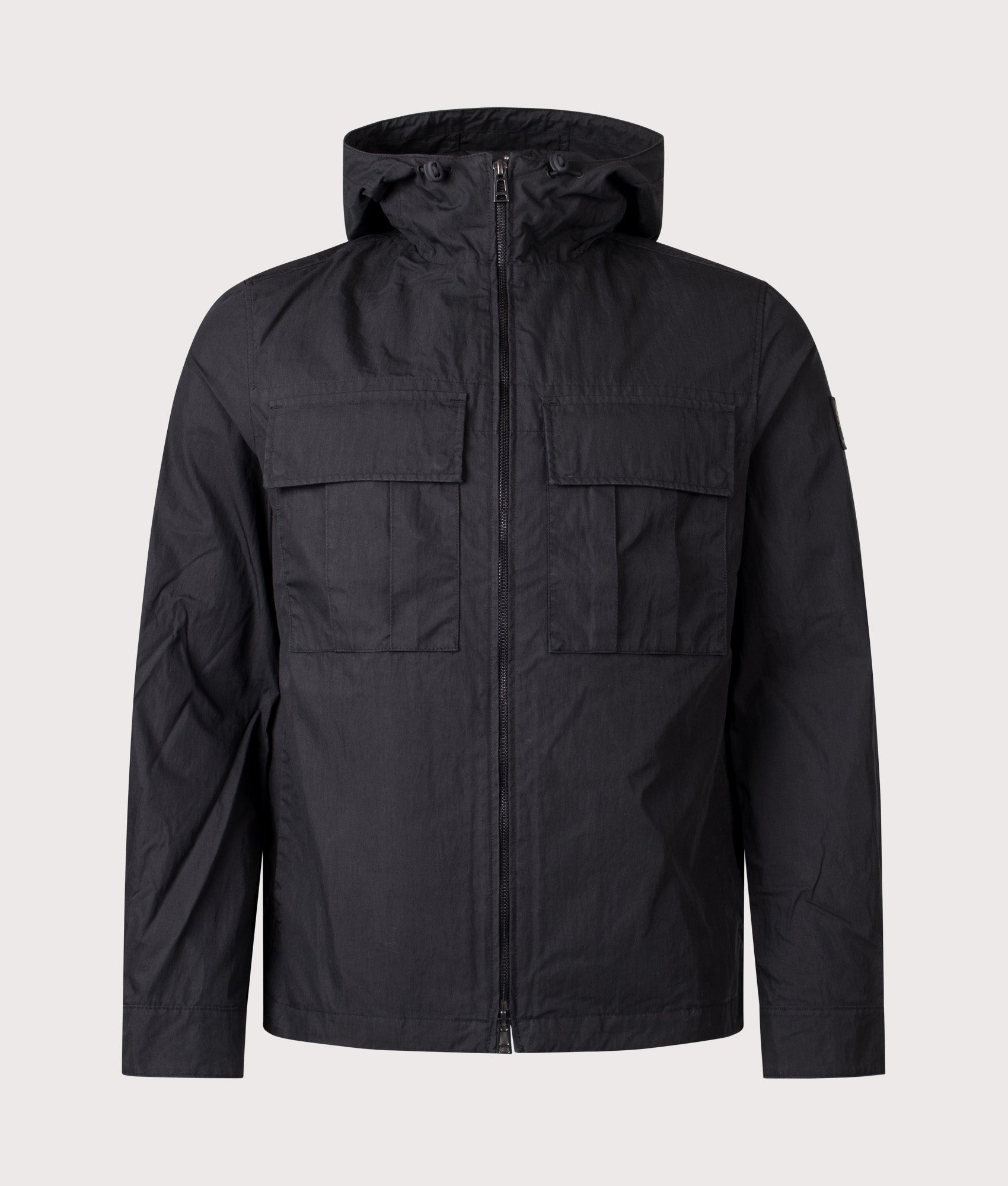 Belstaff Container Overshirt in Black at EQVVS Menswear. Front shot.