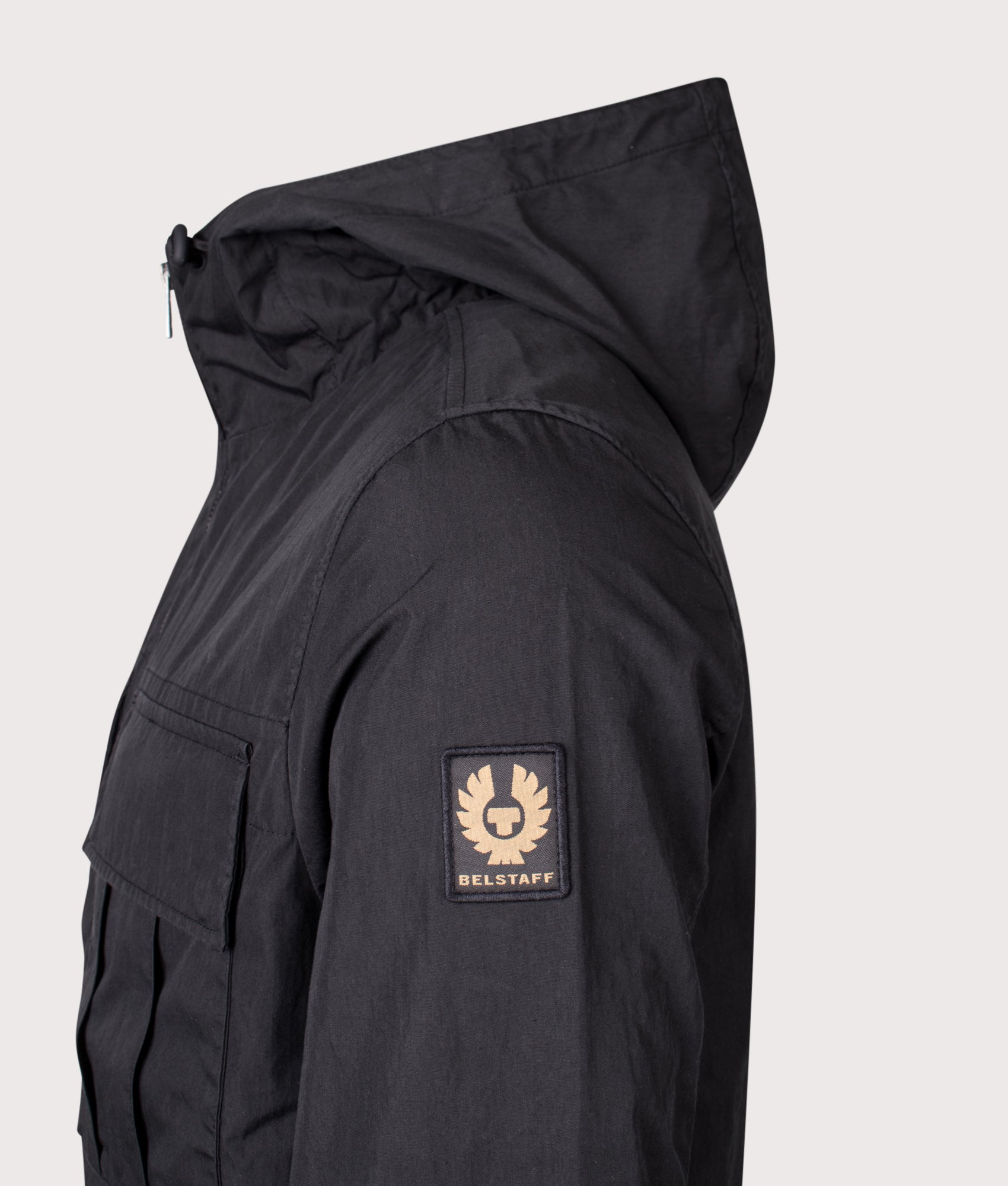 Belstaff Container Overshirt in Black at EQVVS Menswear. Detail shot.