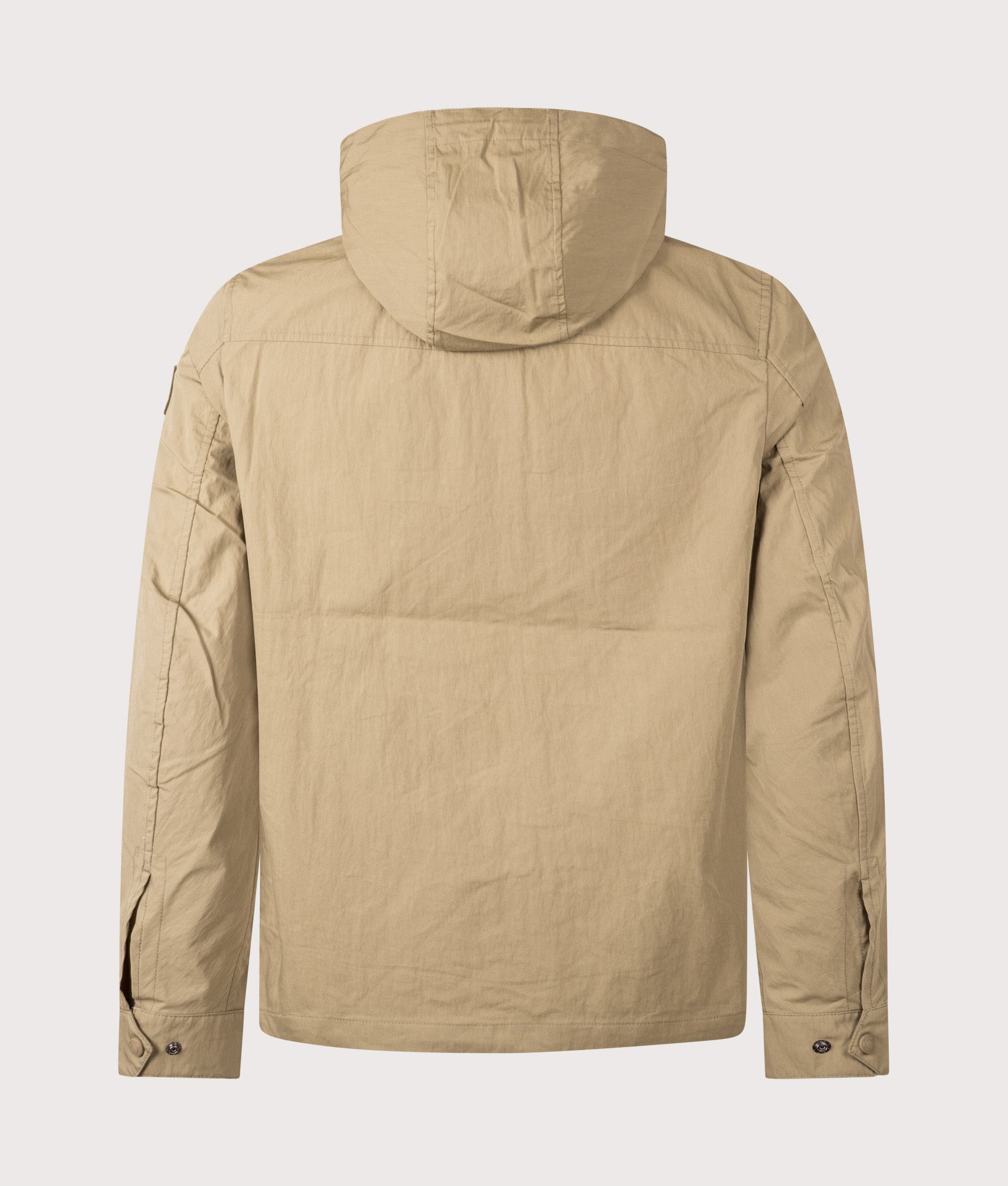 Belstaff Container Overshirt in Fatigue Green at EQVVS Menswear. Back shot.