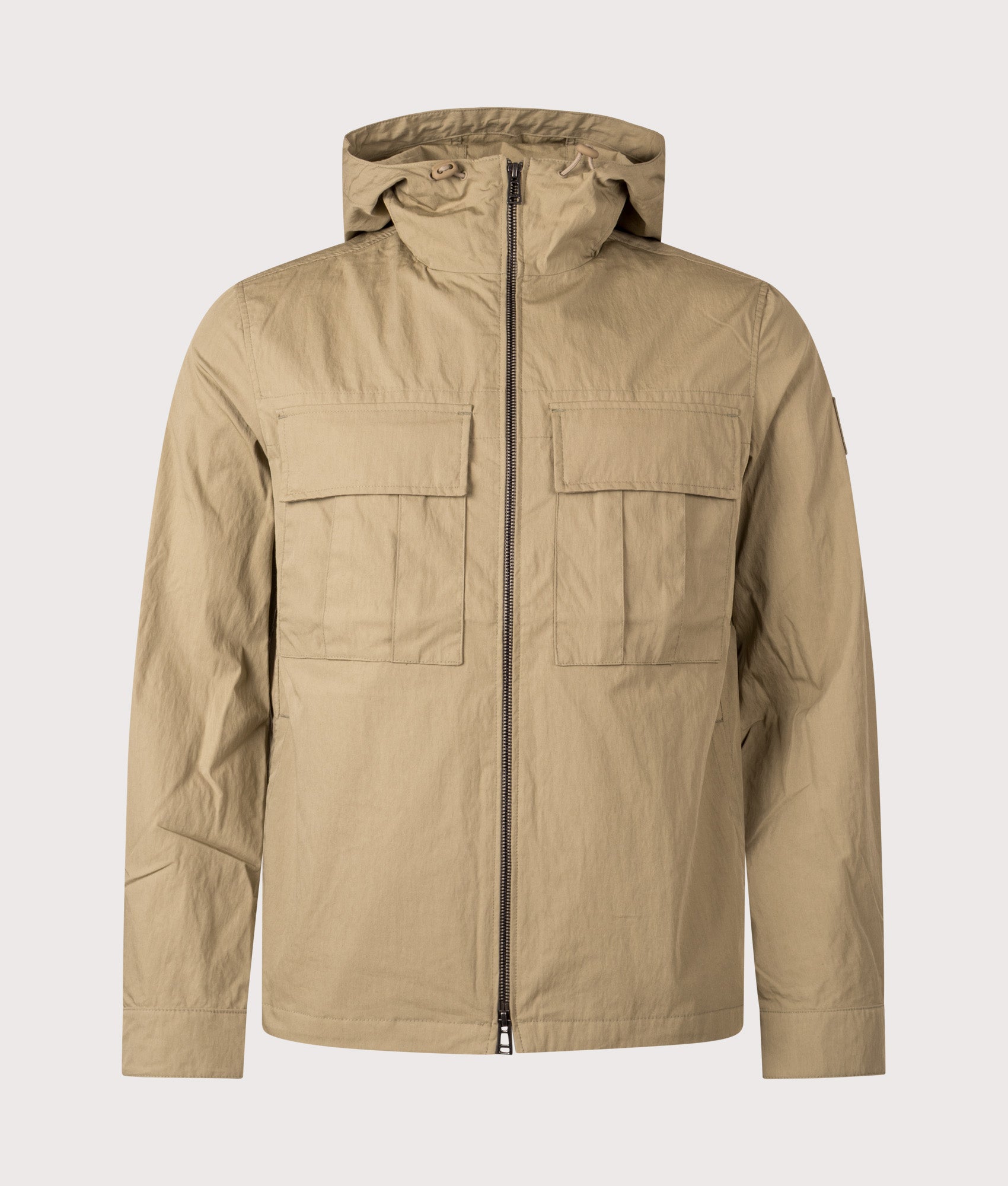 Belstaff Container Overshirt in Fatigue Green at EQVVS Menswear. Front shot.